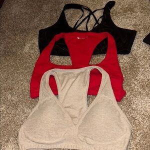 Set of Three Sports Bras - Black, Red, and Gray